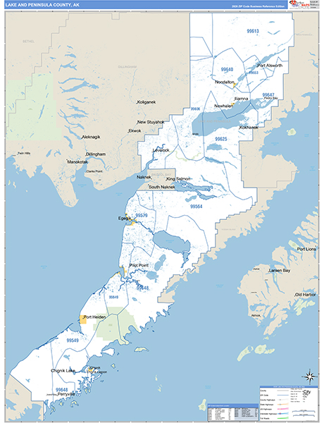 Lake and Peninsula Borough (County), AK Carrier Route Wall Map